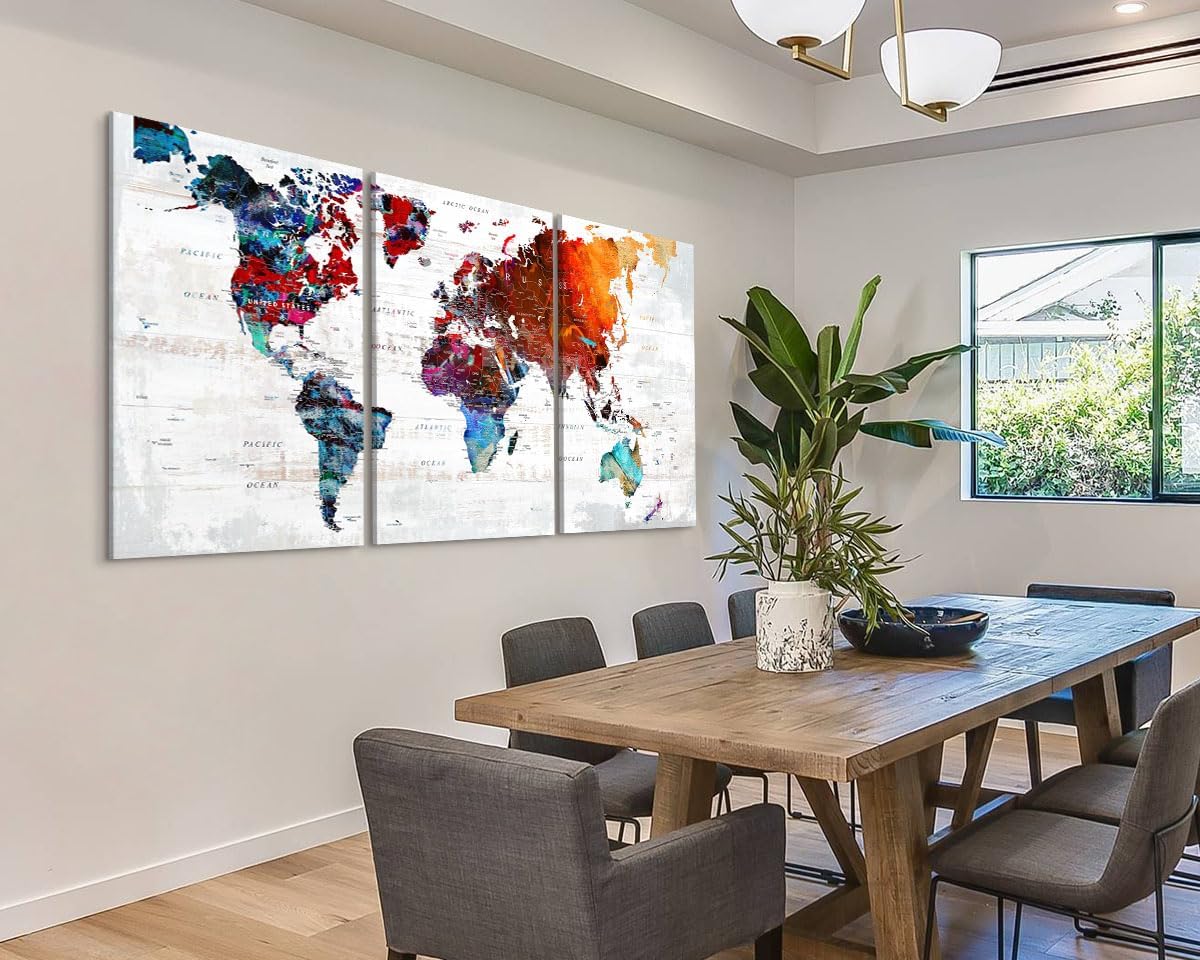 Elixart Modern Wall Art Canvas Pictures for Living Room Wall Decoration Red Orange Wall Decor for Bedroom Home Office Decor for Women Graffiti Map Paintings