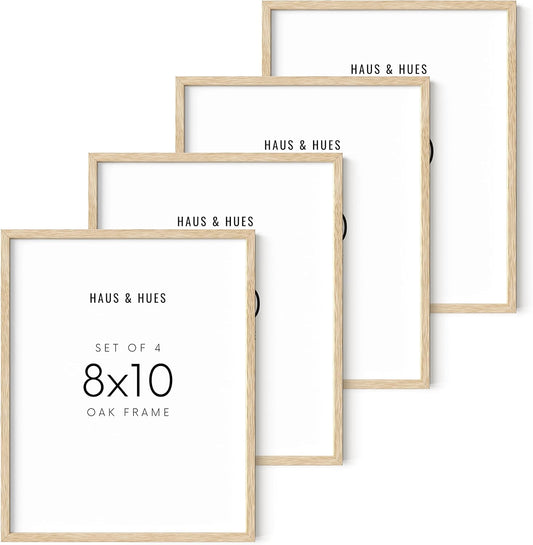 HAUS AND HUES 8"x10" Beige Oak Wood Picture Frame Set of 4-8x10 Wood Picture Frame, 8x10 Frames 4 Pack, 8x10 Poster Frame, 8x10 Frame Wood, 8 by 10 Picture Frames, Set of 4 Frames 8x10 Frame Only