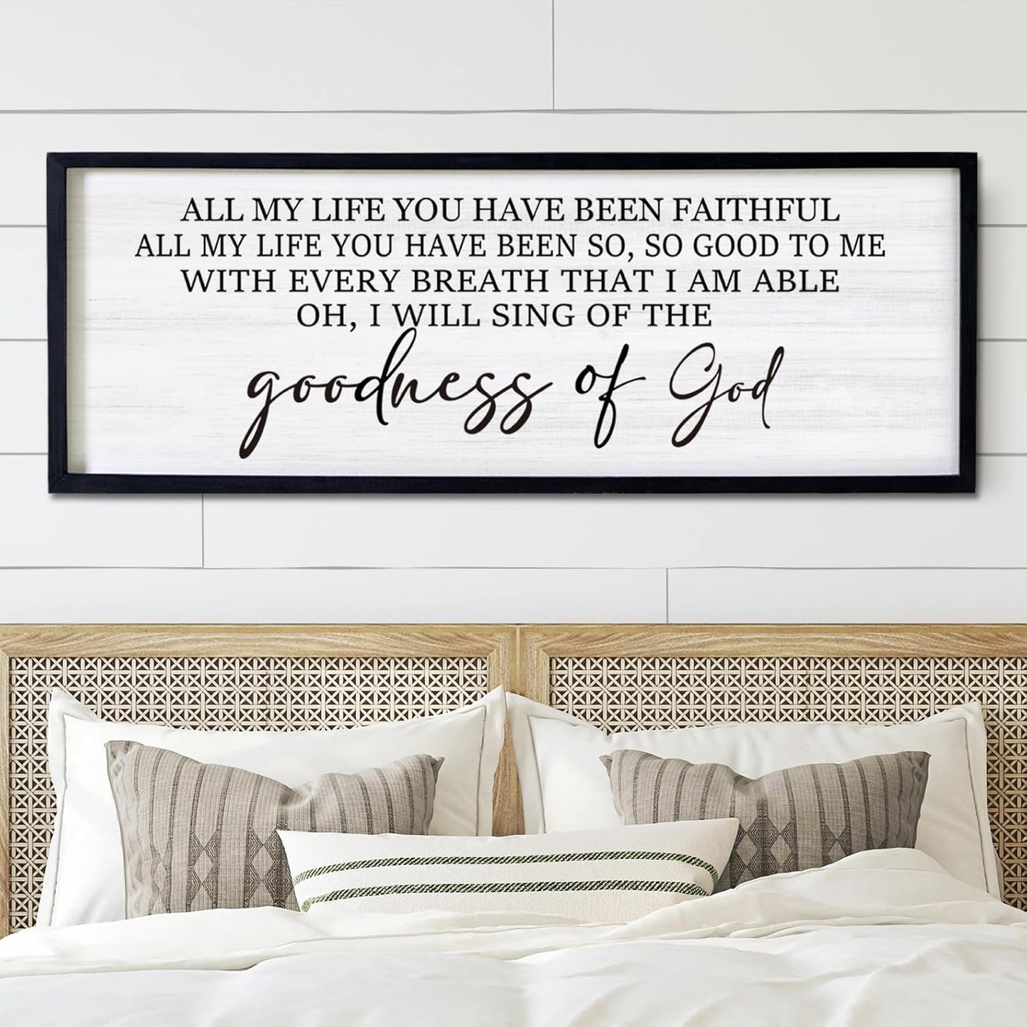 Goodness of God Framed Wall Art, 40''×15'' Positive Religious Black Bible Verse for Christian God Jesus Christ Prayer, Vintage Rustic Long Holy Catholic Scripture Decor