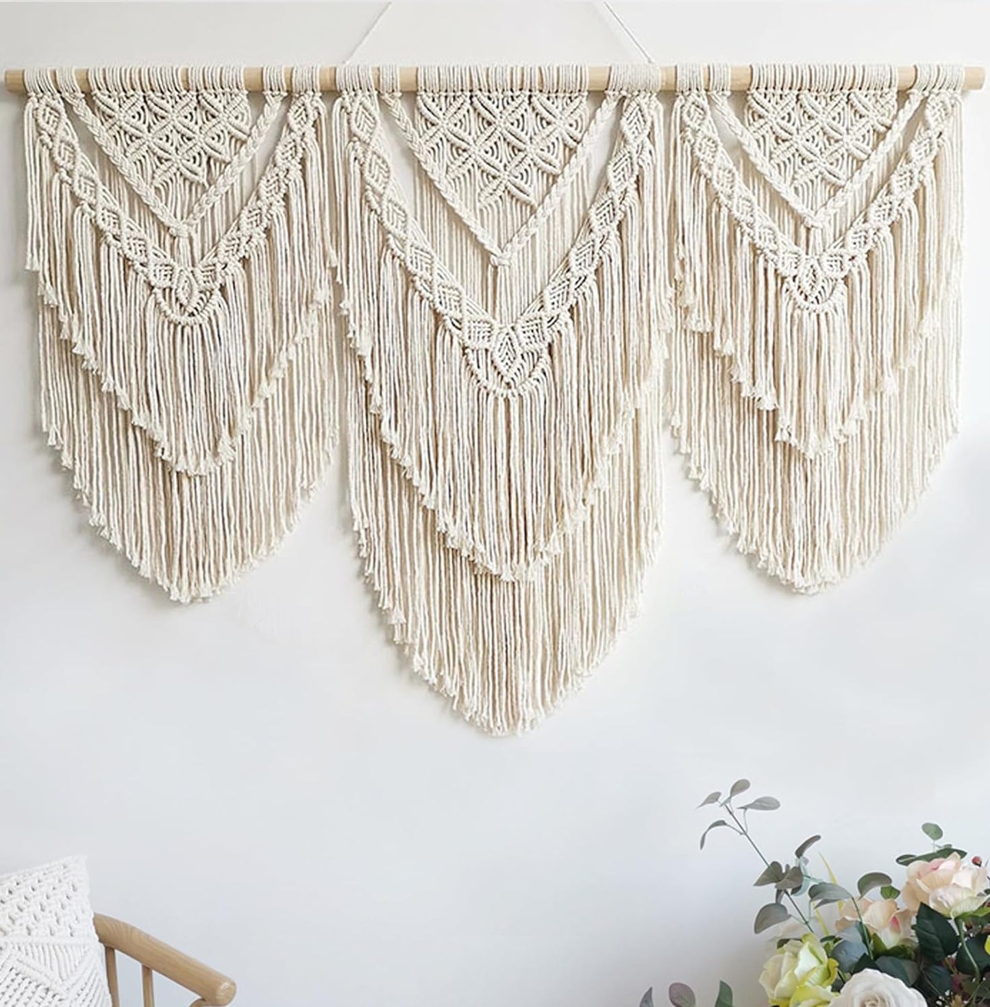 Achart Macrame Wall Hanging Large- Boho Wall Decor- large wall art- Wall Decor Living Room- Macrame Tapestry Boho Decor for Bedroom (Beige-H)
