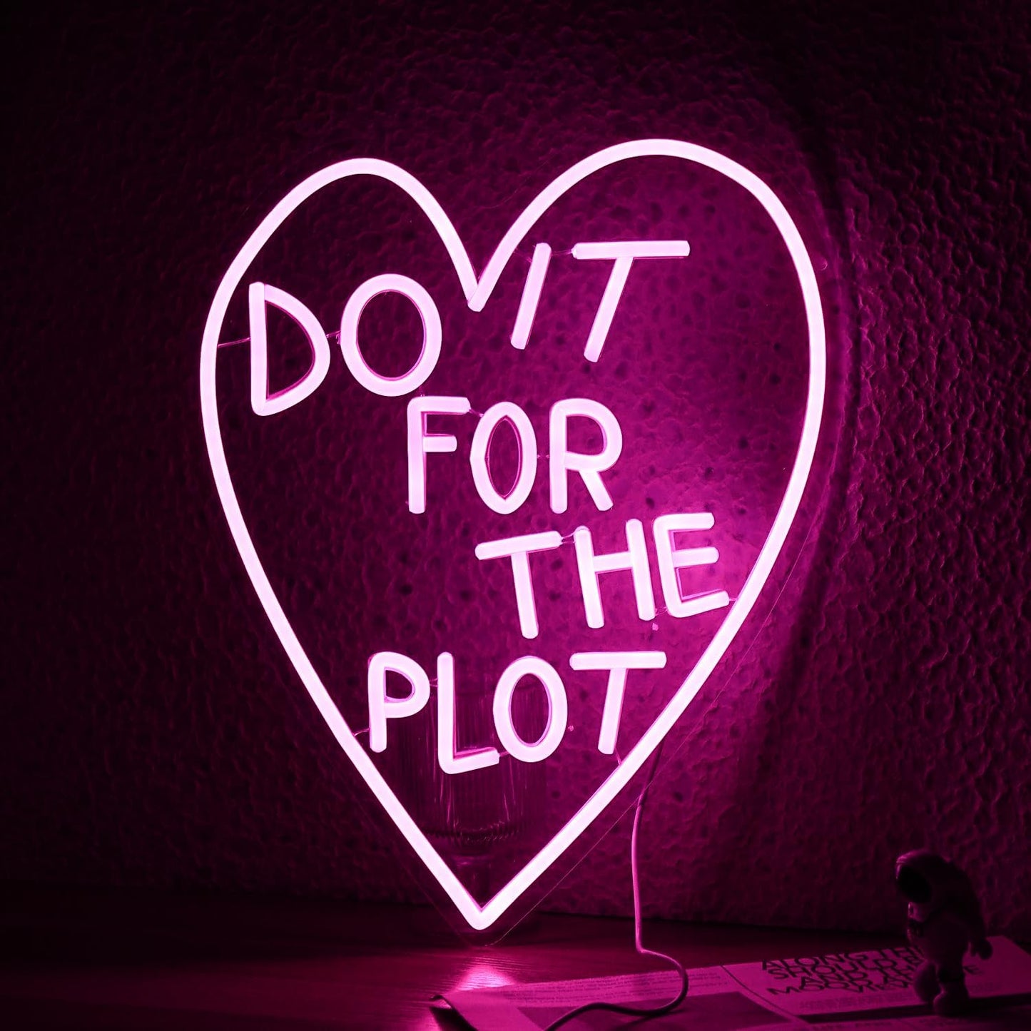 Do It For The Plot Neon Sign Dimmable Pink Words Neon Light for Wall Decor USB Led Heart Neon Light Sign for Bedroom Living Room Wedding Party Bar Neon Sign