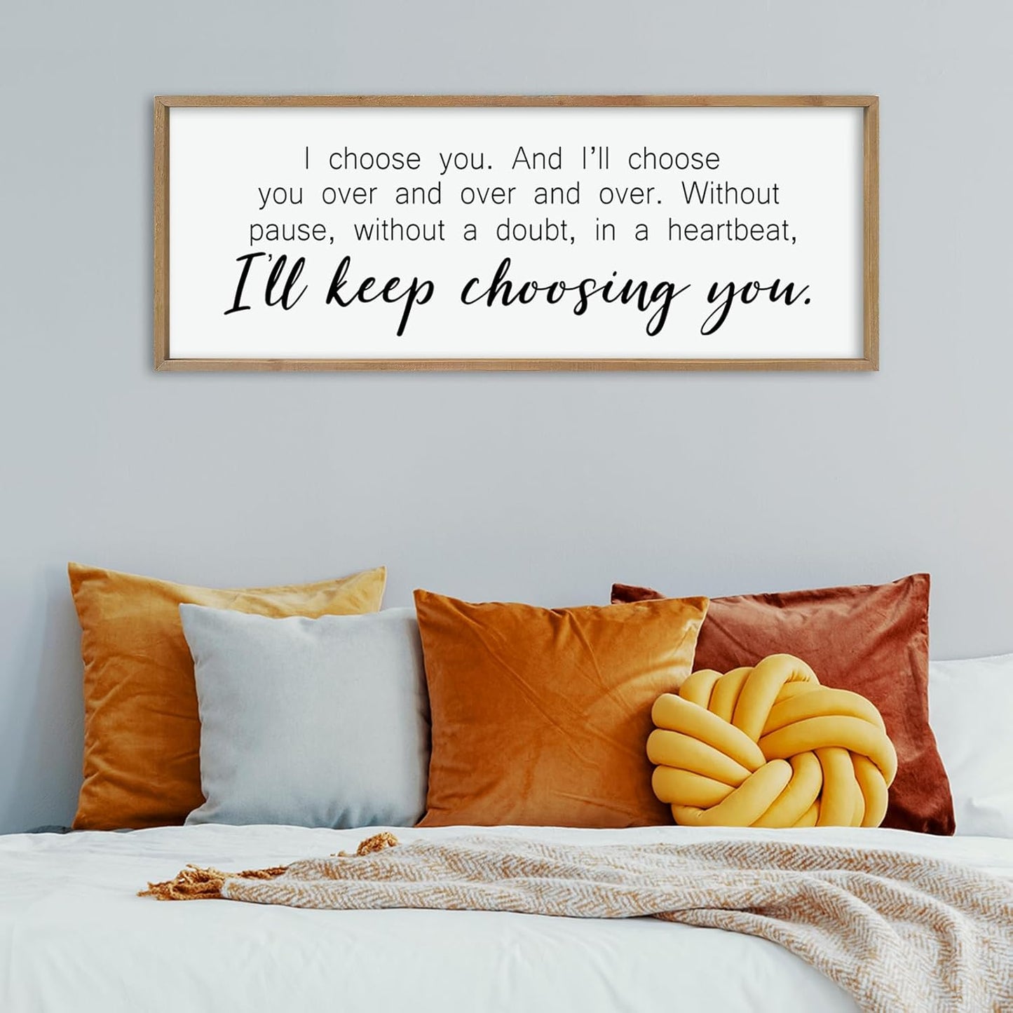 comurdyo I'll Keep Choosing You Sign 32"X12" for Master Bedroom Above Bed Wall Decor I Choose You Large Wood Framed Wall Hanging Art (Wood)