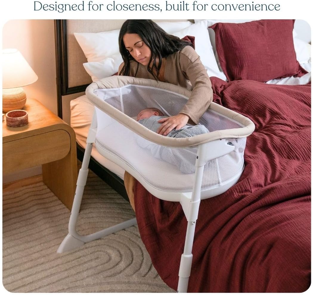 HALO® BassiNest® Lite – Breathable Baby Bassinet Slides Over Bed with Mesh Walls for Airflow & Visibility, Lowering Wall for Easy Access, Portable & Lightweight, Fits Most Beds