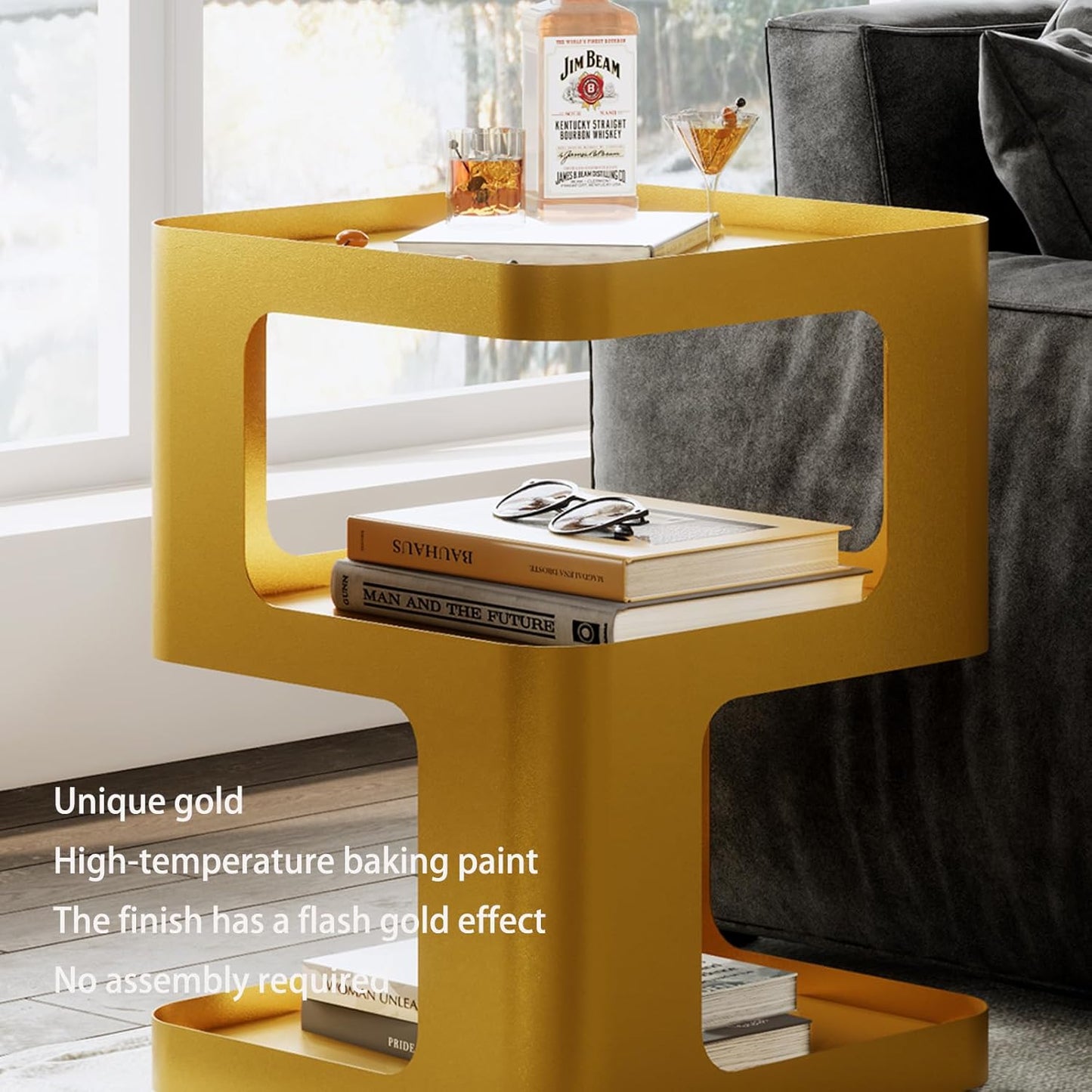 Gold Side Table,Modern end Table,Unique nightstand,Bedside Tables,Metal Accent Side Table with Storage for Living Room Bedroom Couch,no Assembly Required