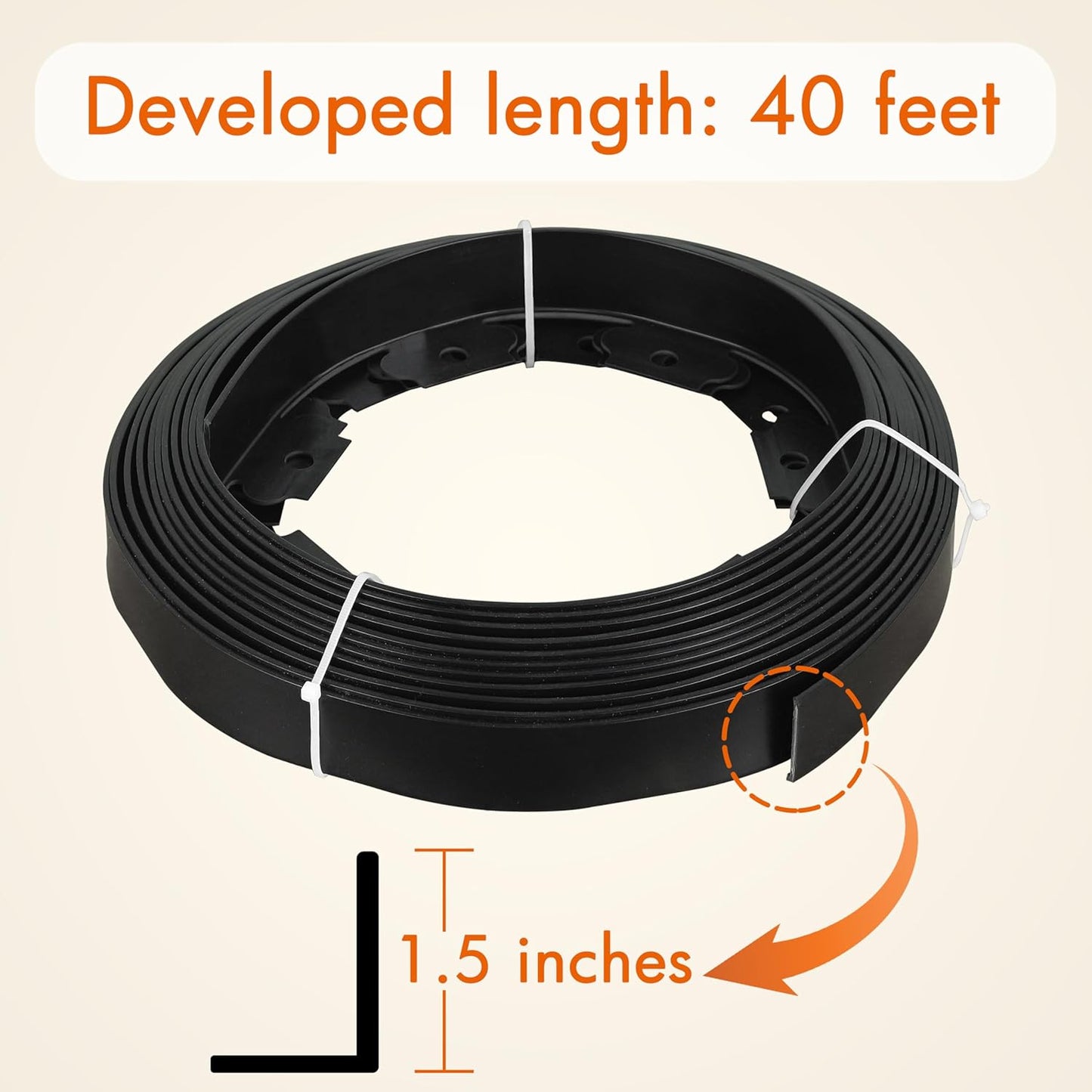 Gardzen 1.5" x 40' Landscape Edging Kit, Garden Edging Coil Comes with 40 Pcs Spikes, No Dig Lawn Border Design
