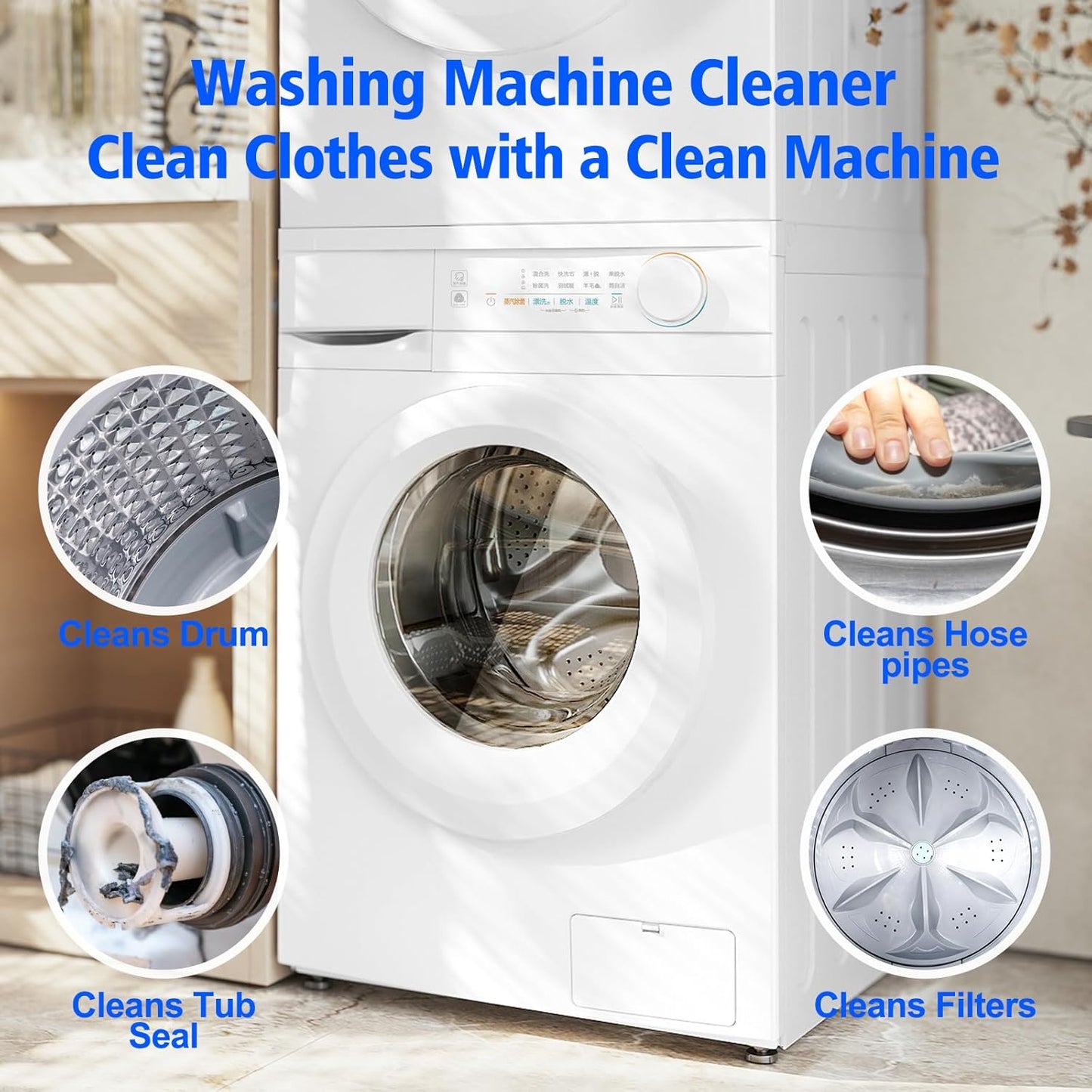 USKICH Washing Machine Cleaner Descaler 40 Pack-Deep Cleaning Tablets For HE Front Loader & Top Load Washer,Washer Machine Cleaning Tablets Clean Inside Drum and Laundry Tub Seal,Septic Safe