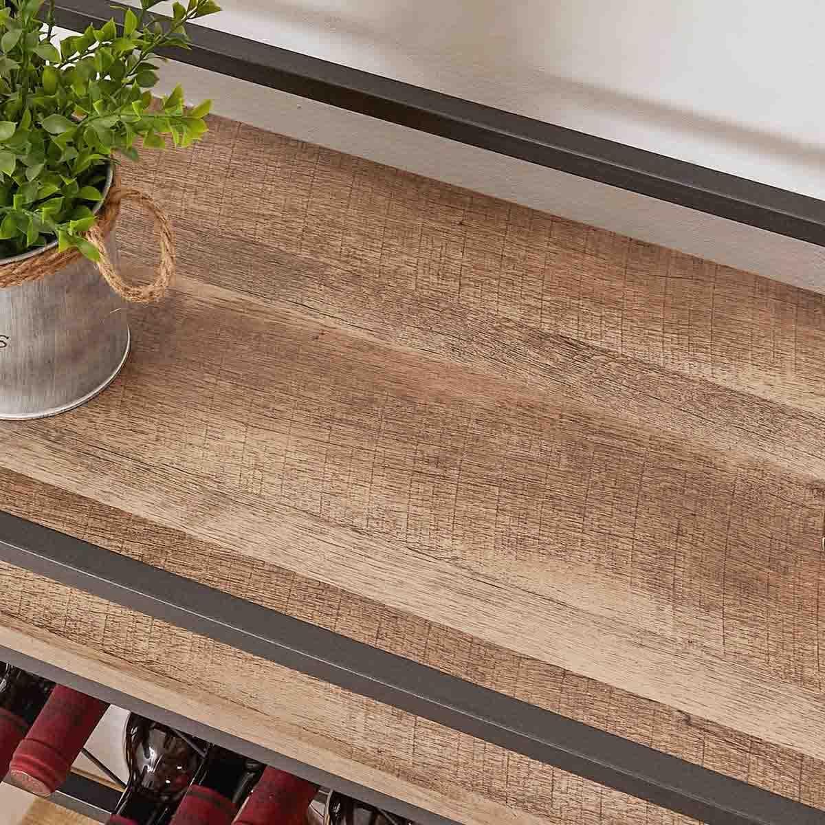 FATORRI Bar Cart for The Home, Rolling Wine Carts on Wheels with 3 Tier Wood Shelves, Liquor Beverage Cart with Wine Rack and Glass Holder (Rustic Oak)