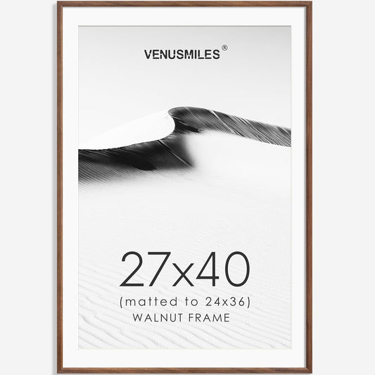 27x40 Poster Frame Natural Solid Walnut Photo Frames with 24x36 Removable Mat Wall Hanging Large Handcrafted Frame with HD Plexiglass Wall and Tabletop Display Large Picture Frame