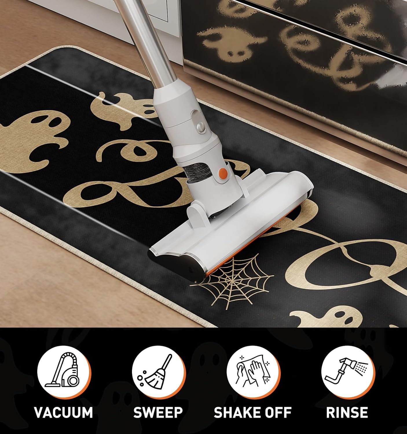 Halloween Kitchen Mat Set of 2, Spooky Spider Web Ghosts Boo Halloween Decor, Halloween Rug for Floor, Indoor Home Decor with Non-Slip Backing,17 x 29 Inch & 17 x 47 Inch