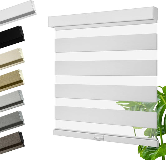Cordless Zebra Blinds for Windows, Blackout Interior Blinds,Easy to Install,UV Protection,for Offices and Home,Custom Roller Shades, Solid White, 21" W x 48" H