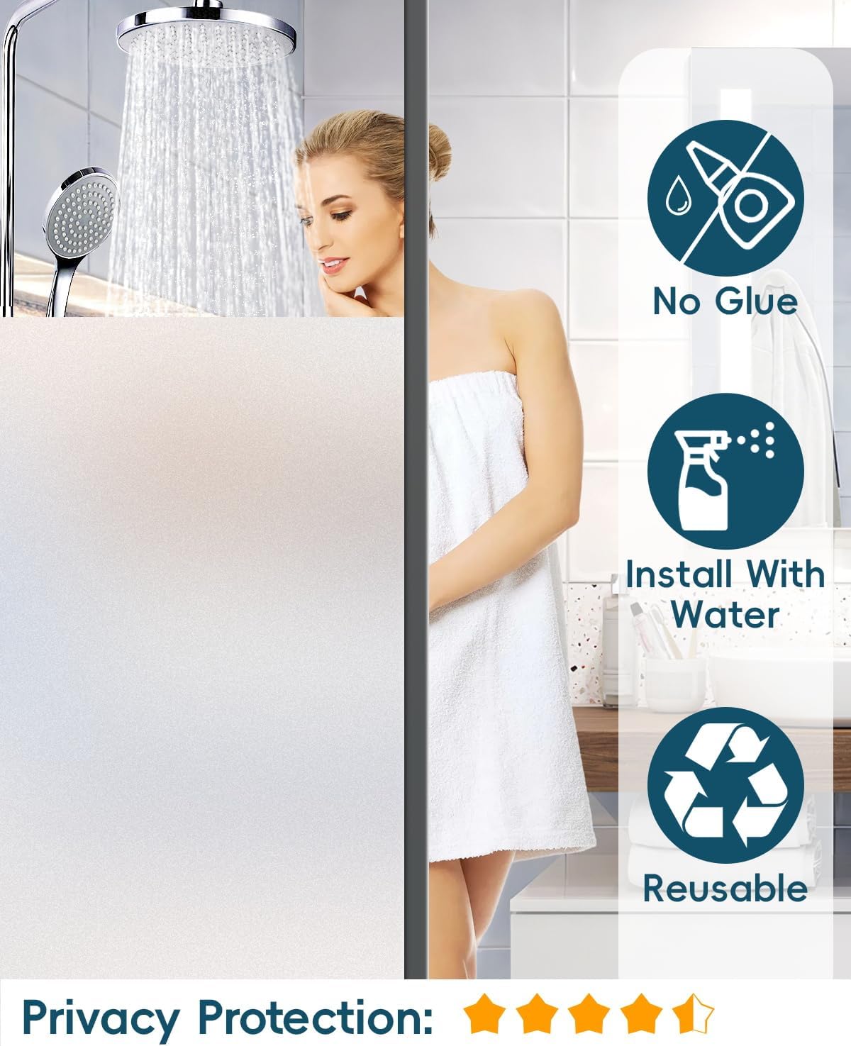 Frosted Glass Window Privacy Film Decorative with Tools, 2 Way Frosting Privacy Film for Glass Windows, Static Cling Tint for Home Anti-UV, Covering Clings 29.5" by 78.74"