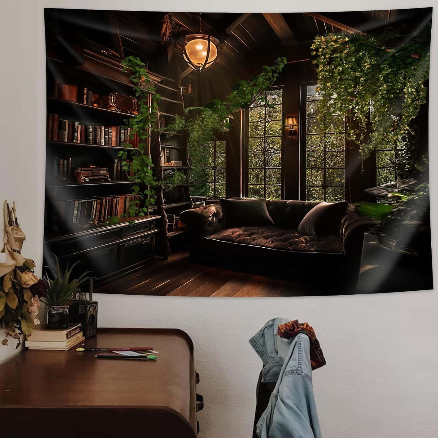 dueeia Medieval Bookshelf Tapestry Wall Hanging Book Library Backdrop Bookcase Dark Academia Vintage Wall Decor for Bedroom Aesthetic Living Room Office (90.6"x70.9")