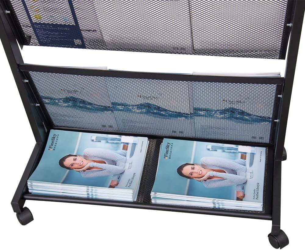 Floor Magazine Rack brochure Display Stand for Offices and Public Reception Area，Literature Rack with 4 Universal Wheels (70"×27×13.8")