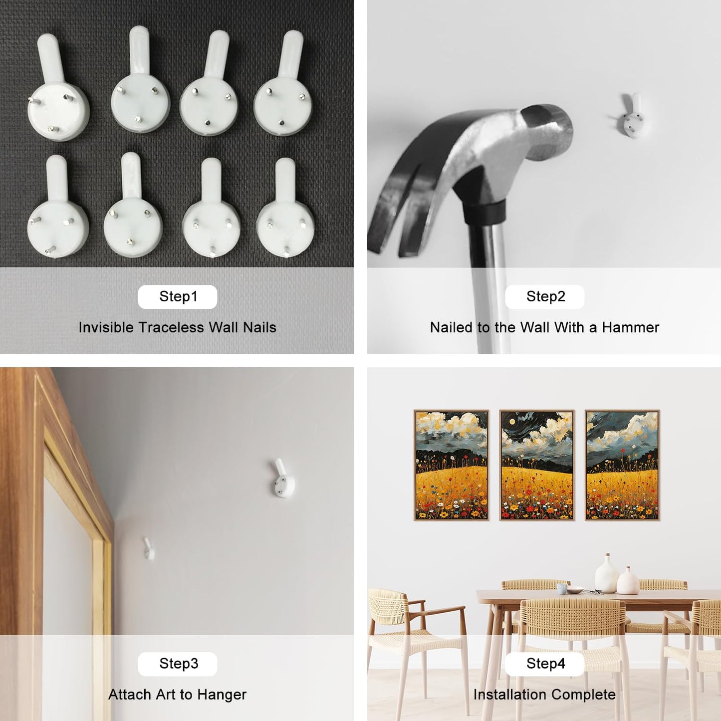 HLNIUC Mystical Moonlight Framed Wall Art Set,Night Moon Wildflower Canvas Wall Decor,Full Moon Mountain Flower Art Print,Large Golden Floral Landscape Wall Painting for Living Room,Office - 16”x24”x3