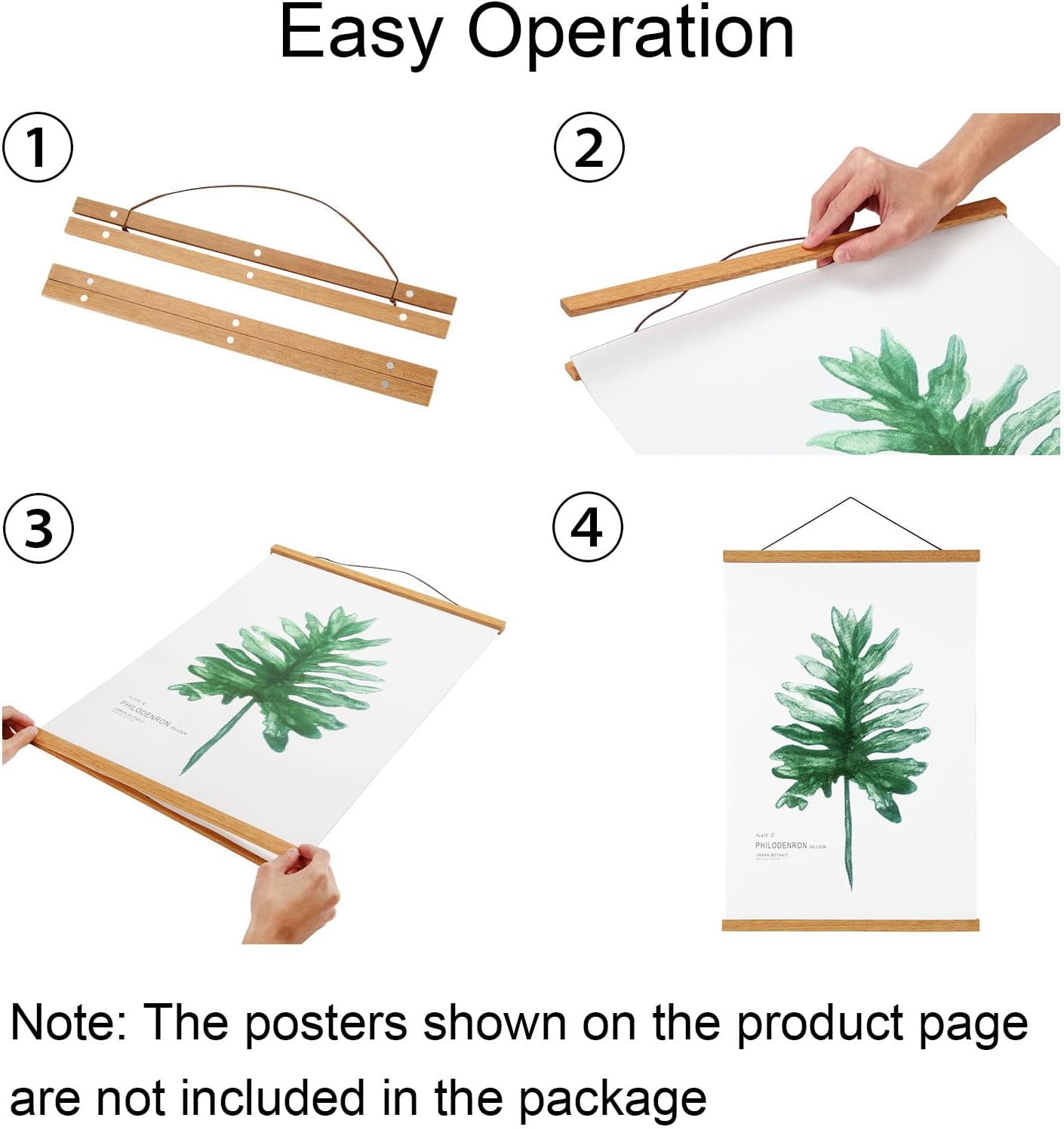 FALAMON Magnetic Poster Hanger Frame, 9x12 9x11 9x13 Teak Wood Magnet Poster Frame for Posters, Prints, Photos, Pictures, Maps, Scrolls, and Canvas Artwork