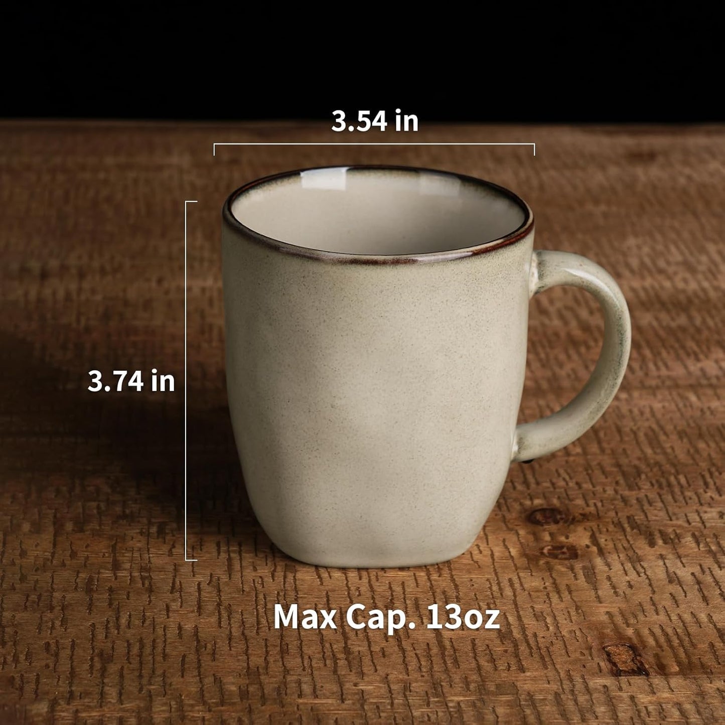 famiware Coffee Mugs Set of 4, Ocean Square 13oz Coffee Cup Set with Handle for Cocoa, Milk, Hot Chocolate, Tea, Water, Stoneware Cups for Kitchen, Microwave and Dishwasher Safe, Light khaki