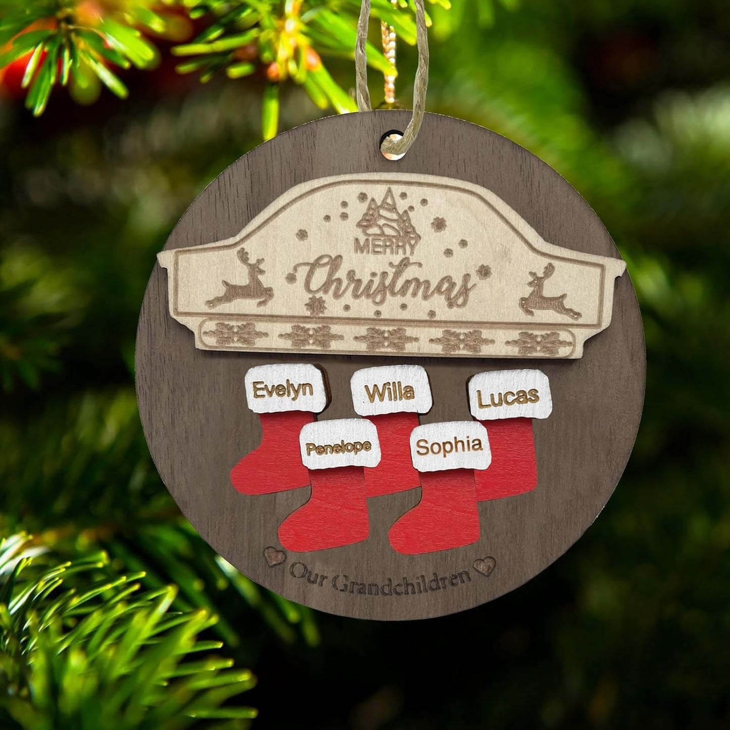 2025 Christmas Ornaments Personalized Christmas Family Name Ornaments,Custom Stocking Wooden Christmas Ornament Family of 2/3/4/5/6/7/8,Customized Xmas Ornament Tree Deorations,Personalized Gifts