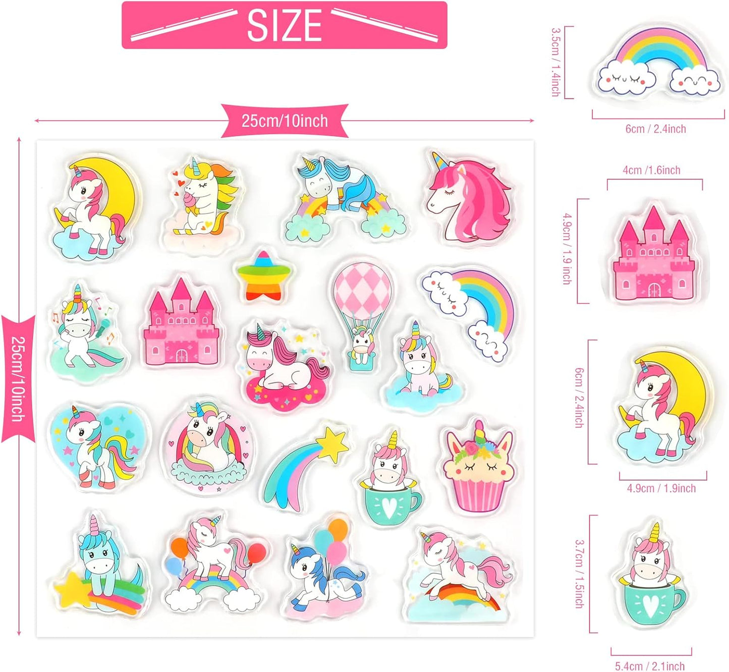 20 PCS Unicorn Thick Gel Clings Unicorn Rainbow Window Gel Clings Decals Stickers for Kids Toddlers and Adults Home Airplane Classroom Nursery Party Supplies Decorations Removable and Reusable
