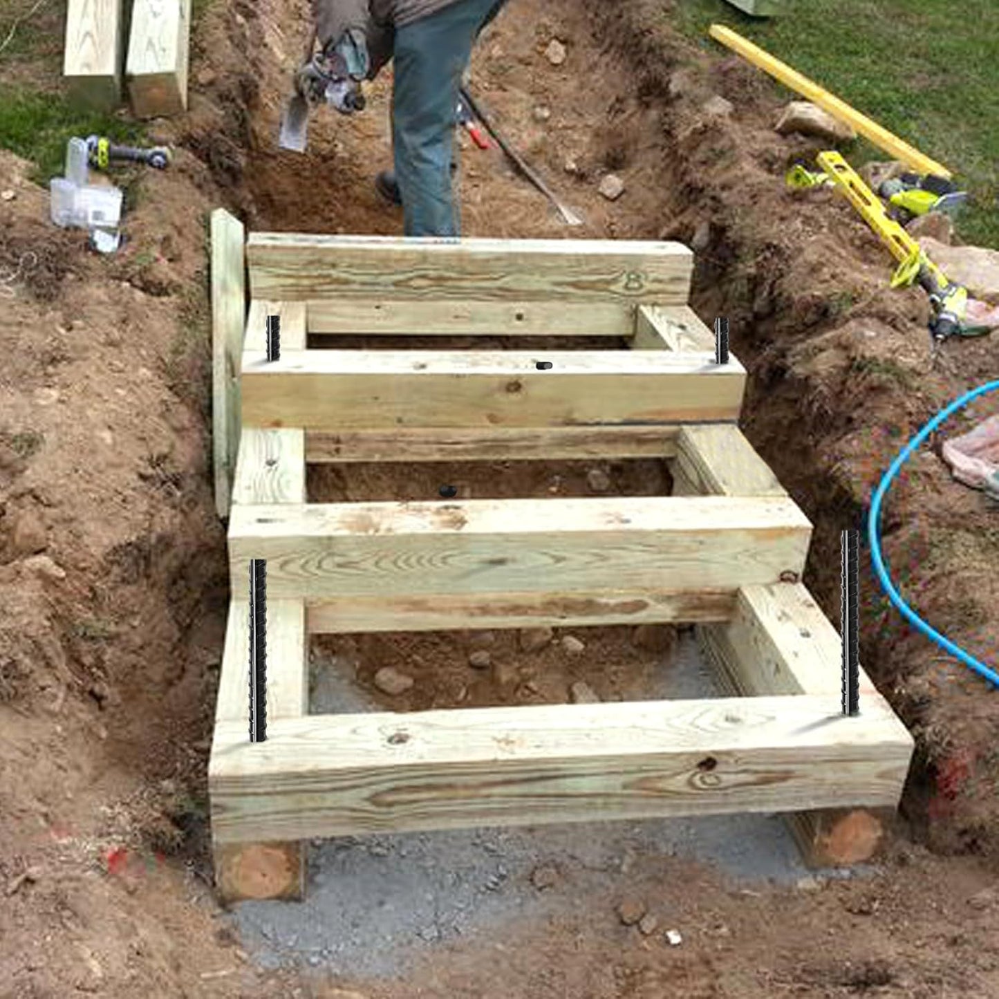 24 Inches Straight Rebar Stakes(20-Pack), 1/2" Diameter Steel Metal Stakes for Garden with Chisel Point End Heavy Duty Ground Anchors for Landscape, Concrete Form, Camping & Trapping Black