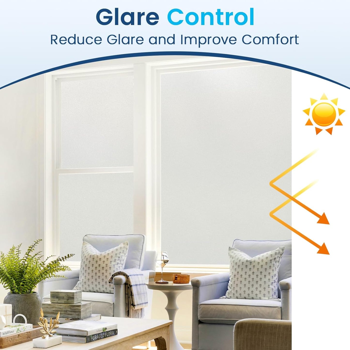 DOWELL Window Privacy Film, Frosted Glass Window Film, Static Cling Non-Adhesive Glass Clings, Sun Blocking Opaque Door Coverings, Reusable Door Sticker for Bathroom Home Office, White, 17.5" x 118.1"