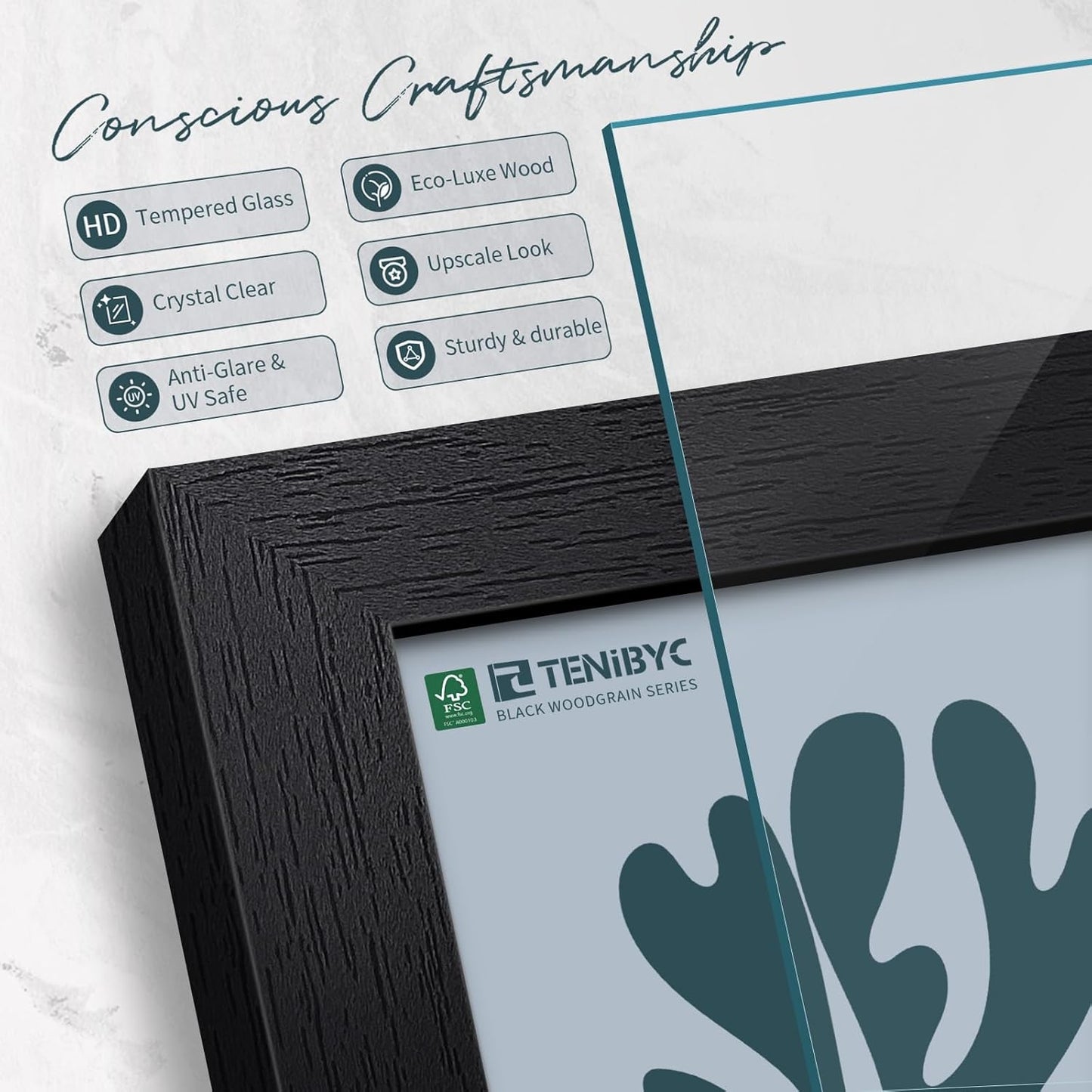 11x14 Picture Frame Set - 3 Pack, Textured Black Solid Wood, HD Tempered Glass, Wall Gallery Photo Frame