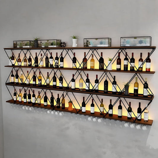 142in Wine Rack Wall Mount with Glass Holder, DIY Floating Wine Rack, Multi-Function Bar Wine Bottle Display Rack for Commercial Restaurants, Tea Rooms, Bars, Wine Cellars (black, 142in/360cm)