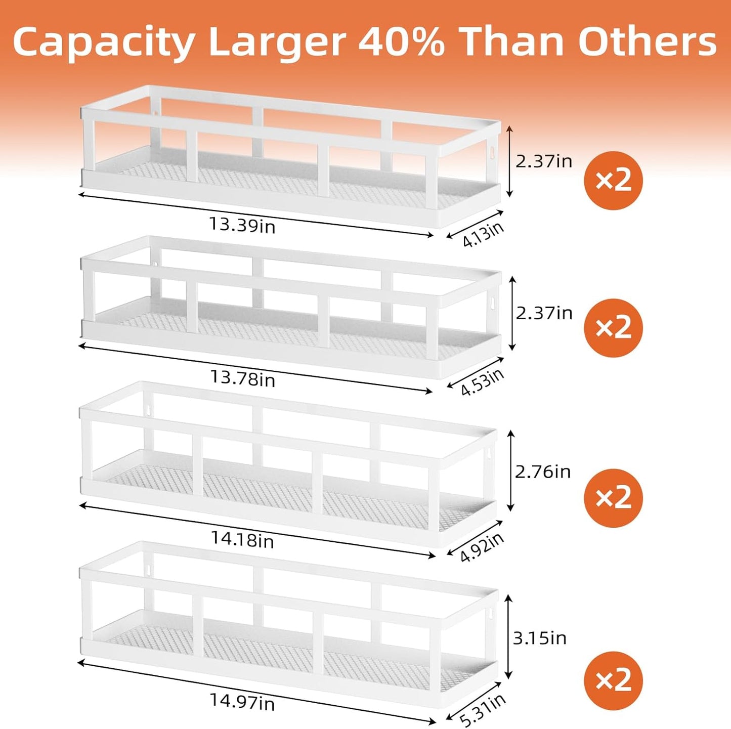Over The Door Pantry Organizer, 8 Pack Spice Rack Wall Mounted & Hanging Storage Baskets Organizer Wall Mount, Large Capacity Metal Spice Shelf for Kitchen Cabinet, Bathroom, Shower, Home Decor