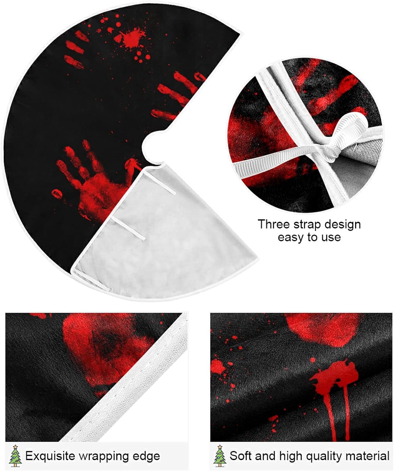 Halloween Bloody Hand Paw Spooky Tree Skirt, Seasonal Tree Mat Holiday Party Supplies Ornaments Indoor Outdoor Decorations for Tabletop Trees 35.4 Inches