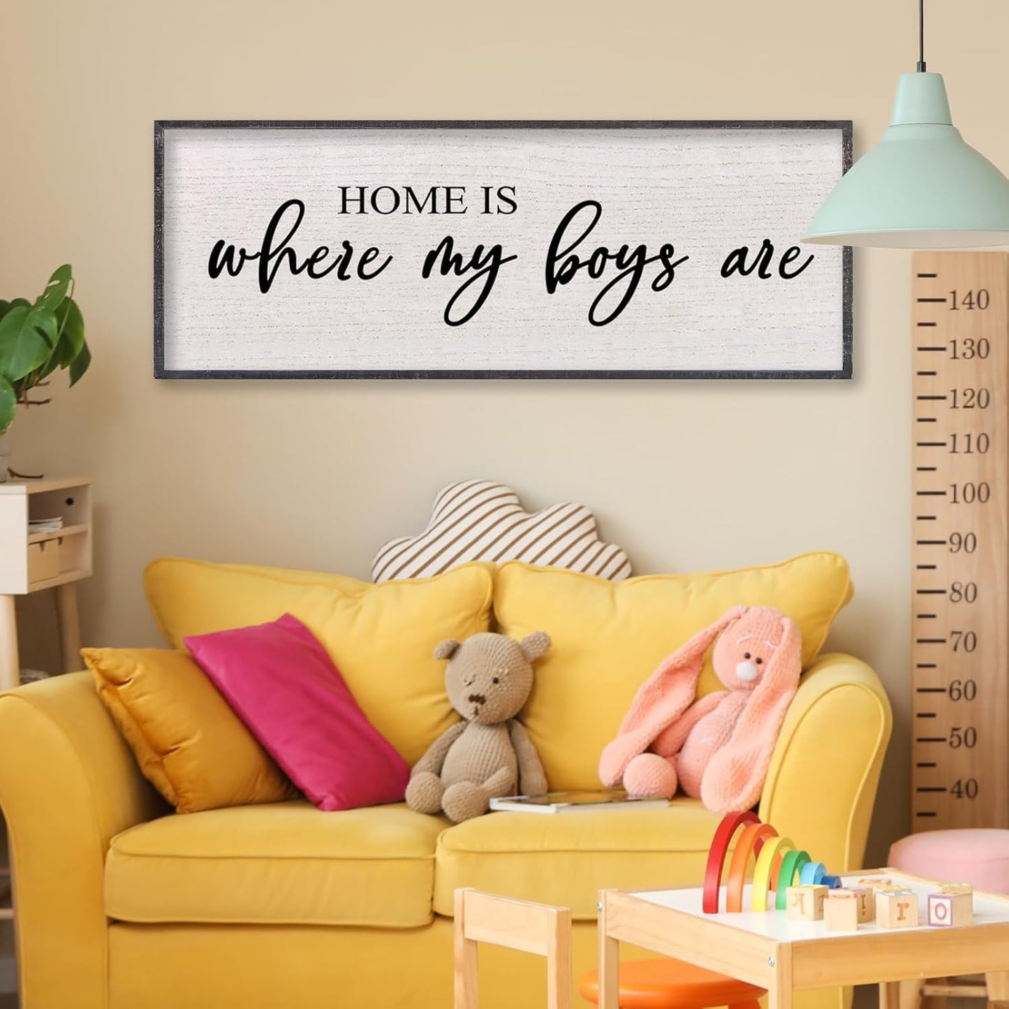 Home Is Where My Boys Are Wall Decor 32"×12" mom and her boys Sign for boys room Playroom Large Wood Framed Wall Hanging Art (Black)