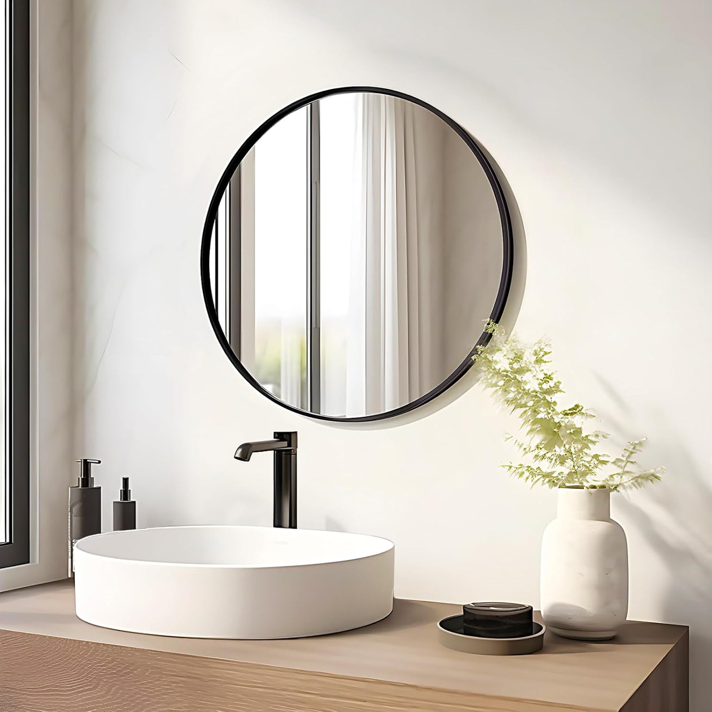 Fabuday Black Circle Mirror for Wall Decor 18 Inch - Bathroom Round Mirror with Matte Frame, Small Circular Mirrors for Entryway, Hallyway, Living Room, Bedroom