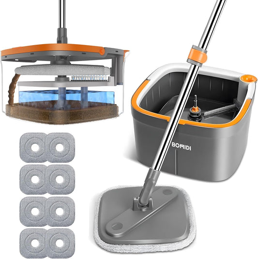 Mop and Bucket Set, Spin Mop with Separate Dirty Water System, Deep-Cleaning Mops for Floors, Versatile Mops for Walls