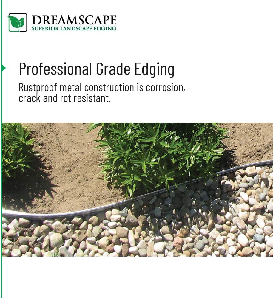 Dreamscape E-Z Edge Aluminum Landscape Edging - 4 Strips, 6ft Each (24ft Total), Black Painted - Professional Quality Landscaping Border, Metal Divider for Lawn, Garden, Flowerbed