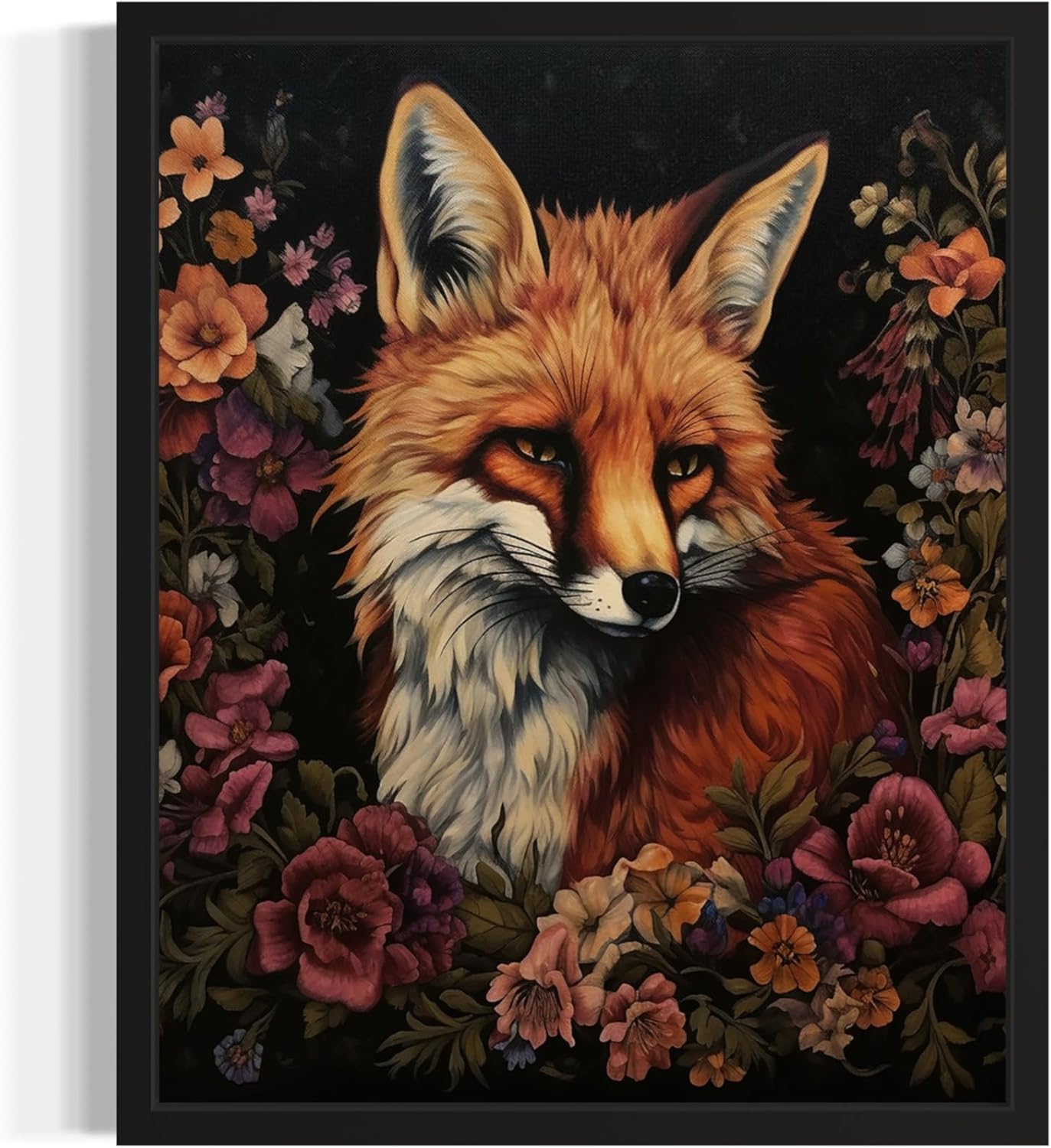 Fox and Flower Poster Art Print, Halloween Scary Vintage Wall Art Academia Spooky Painting Decoration for Horror Prints, Gothic Posters Bedroom Decor 89 (Fox and Flower, 8 x 10 inches, Unframed)
