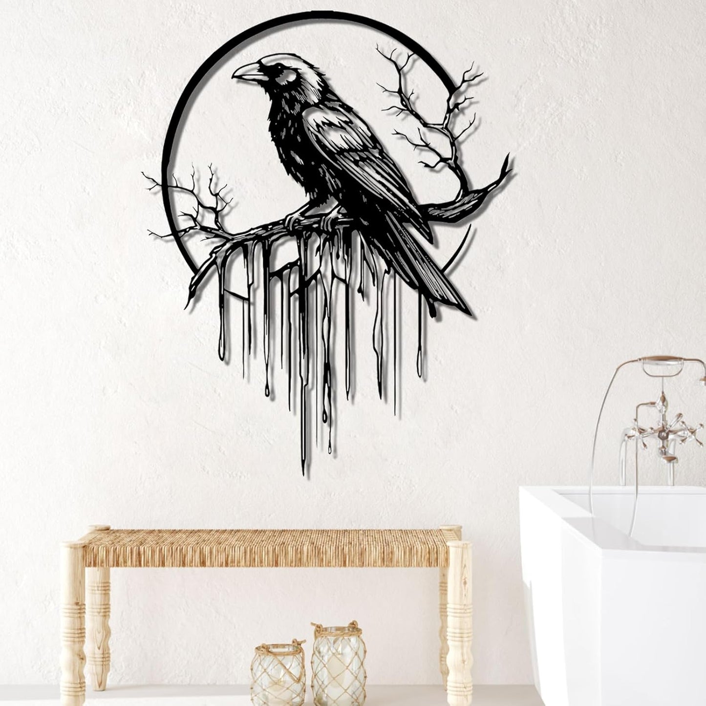 Crow Metal Wall Decor, Raven Wall Art, Large Gothic Raven Decor Hangings, Bird Wall Decor, Metal Tree Branch Decor, Ravens Sign, Raven Art for Living Room (Gold, 30"x24" |76x61cm, metal wall art)