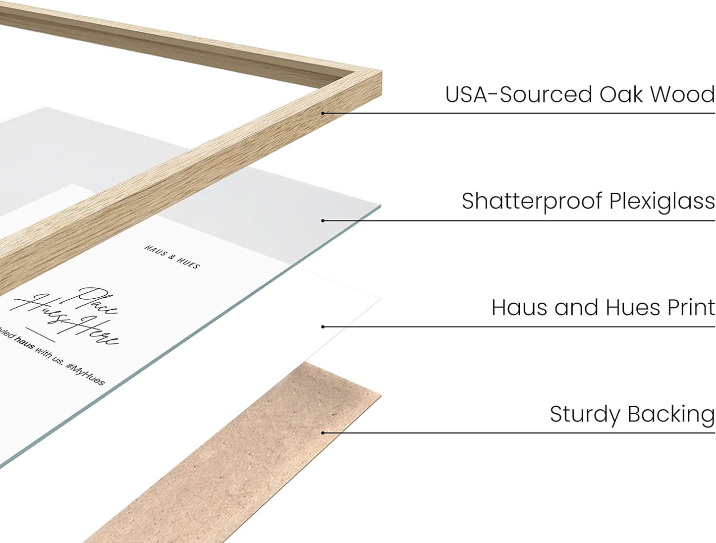 HAUS & HUES Set of 4 Natural Oak Frames - Beige Gallery Wall Frames, 18x24