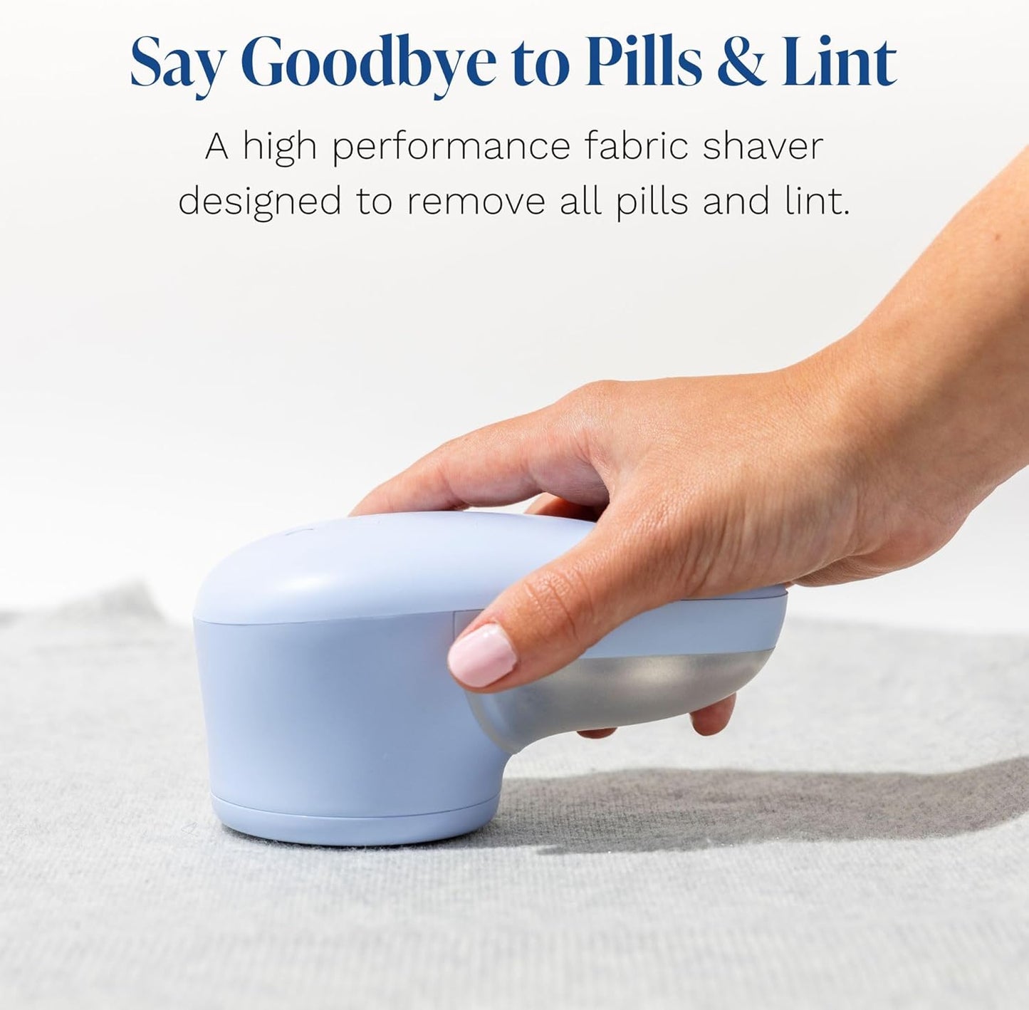 Nori Trim Fabric Shaver - Lint Remover for Clothes & Furniture Couch Pilling - Sweater Pill Remover - Clothes Shaver with 6 Precision Blades - Wireless and Rechargeable - Blue