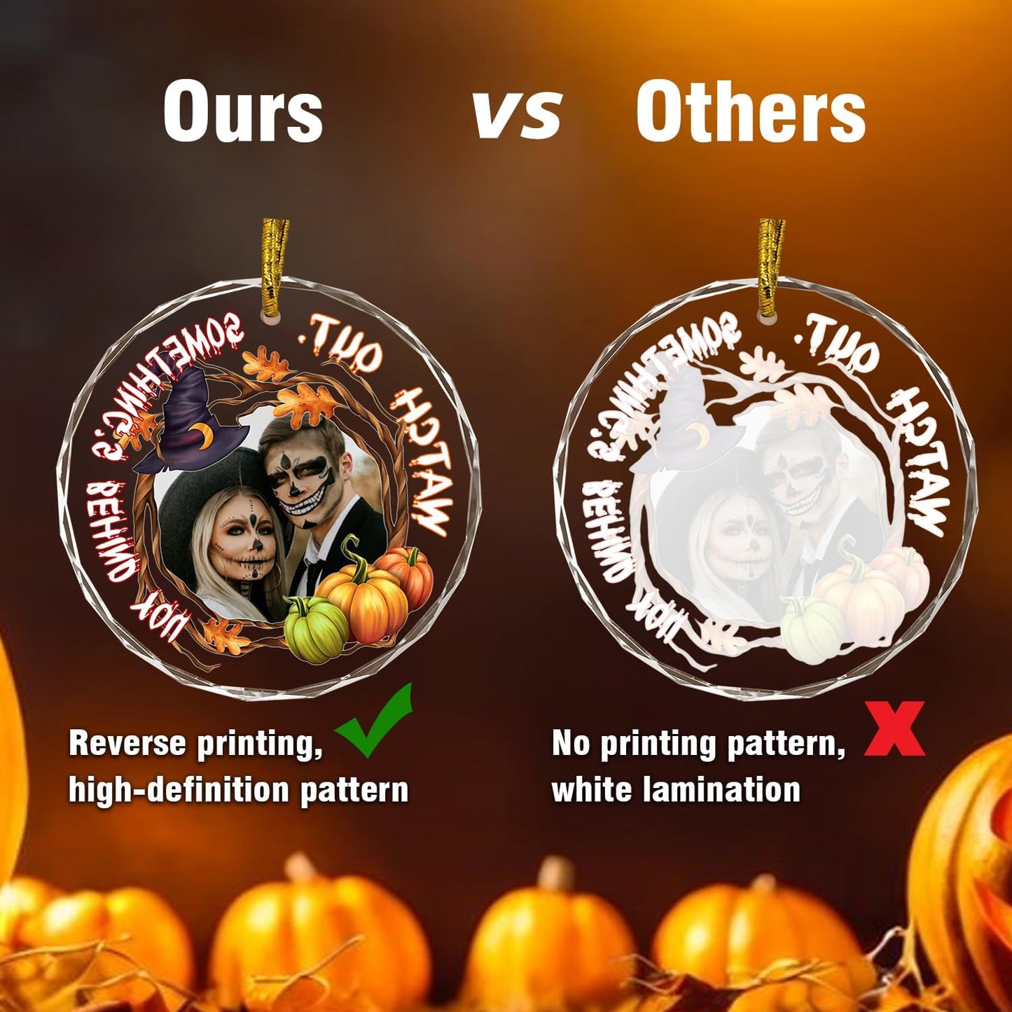 Custom Crystal Ornament, Personalized Halloween Couples/Family Photo Ornament, Halloween Spooky Glass Hanging Decor, Spooky Pendent, Ghost and Pumpkin Hanging Gifts