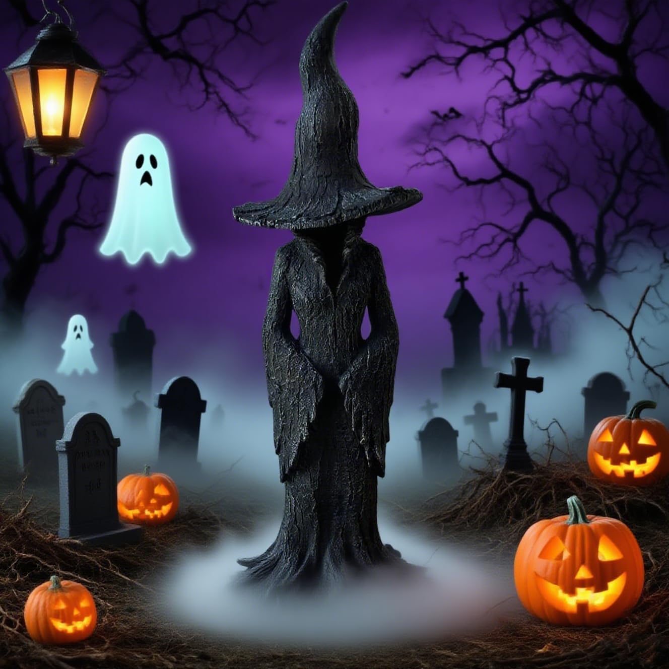 Gothic Halloween Resin Figurine, Retro Magician Decor Dark Fantasy Ornament, Enchanting Witch Statue, Resin Hand-Painted Enchanting Witch Statue (11.8in)