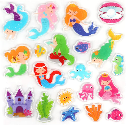 20 PCS Mermaids Thick Gel Under The Sea Window Gel Clings Decals Stickers for Kids Toddlers and Adults Home Airplane Classroom Nursery Mermaids Party Supplies Decorations Removable and Reusable