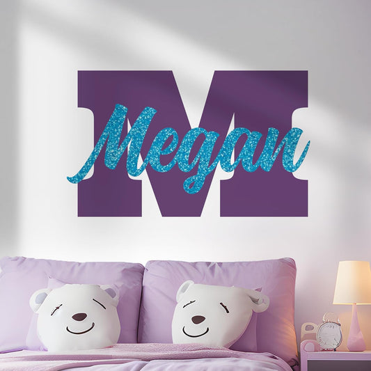 CRYPTONITE Personalized Name Sign for Kids Bedroom Decor I Custom Name for Nursery Decor for Girls Boys I Stickers for Baby Room I Custom Decal with Multi-Size (B. Name Glitter & Initial)