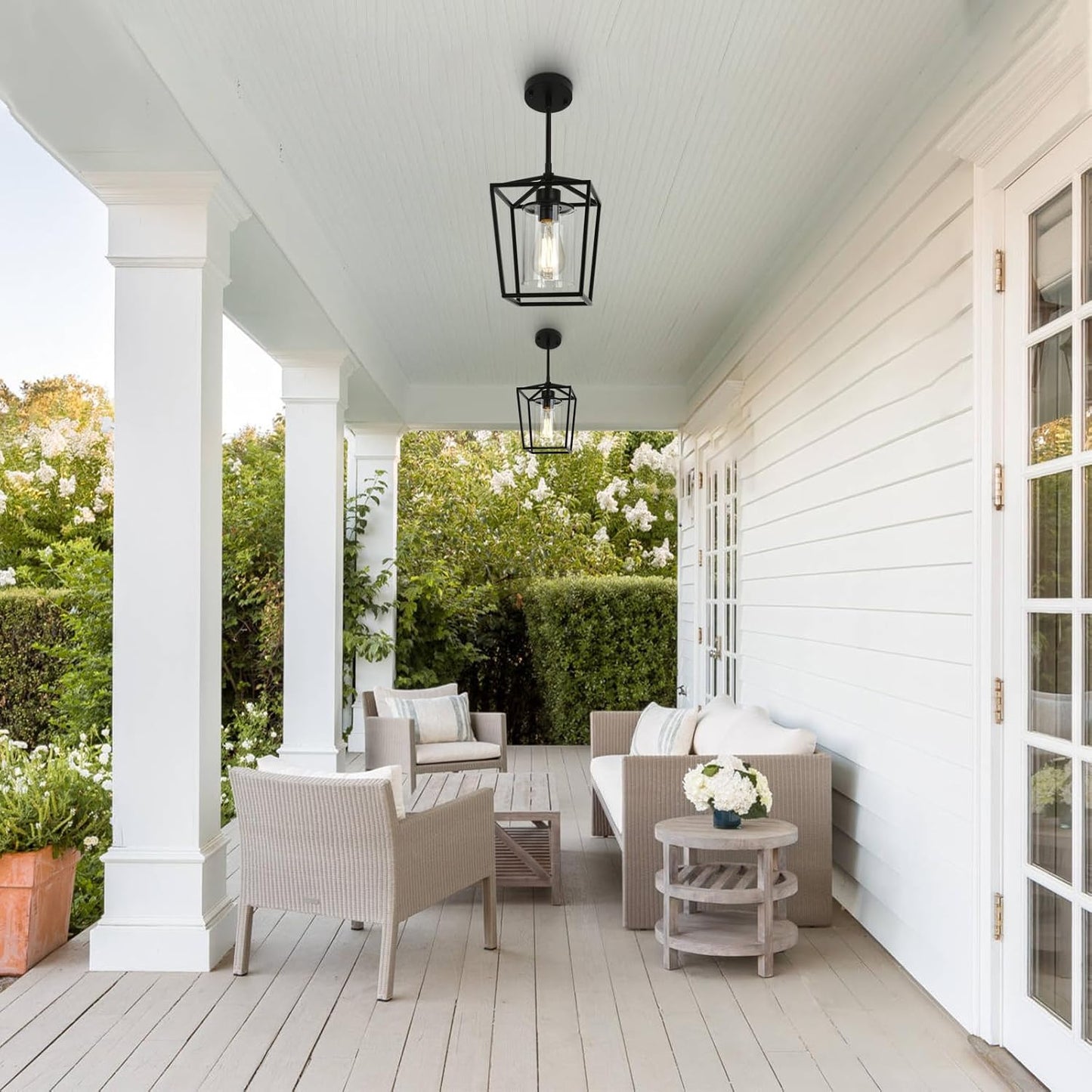 2 Pack 1-Light Black Pendant Lights for Kitchen Island, Farmhouse Metal Pendant Light Iron Cage Hanging Light Fixtures with Clear Glass Shade for Dining Room, Entryway, Hallway, Foyer