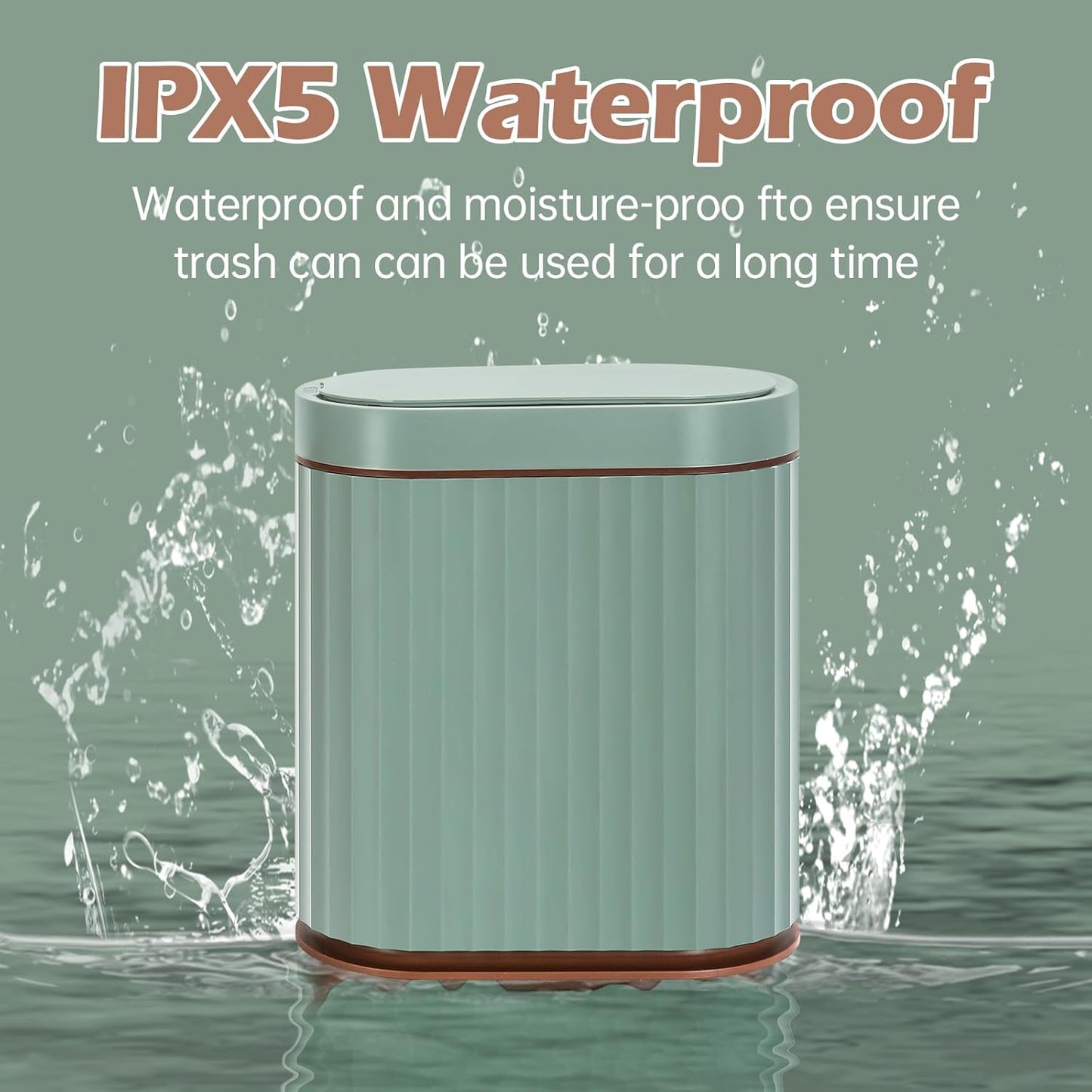 ELPHECO Bathroom Trash Can with Automatic Lid 2 Gallon Sensor Trash Bin, Smart Garbage Can IPX5 Waterproof Trash Bin, Small Slim Trash Can, Motion Sensor Wastebasket for Office, Kitchen, Sage Green