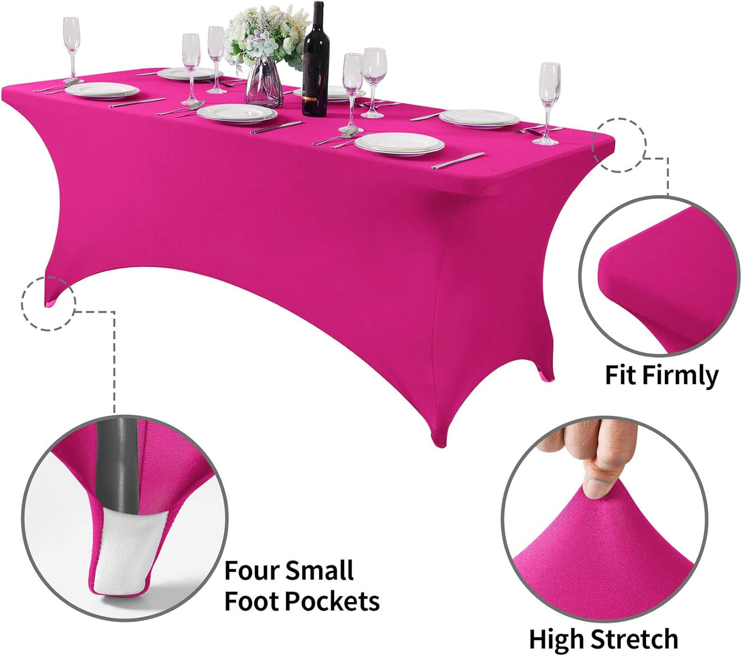 2Pack Spandex Table Cover for 6Ft or 4fT or 8ft Table Universal Fitted Stretch Tablecloth for Party, Banquet, Wedding and Events-Fuchsia
