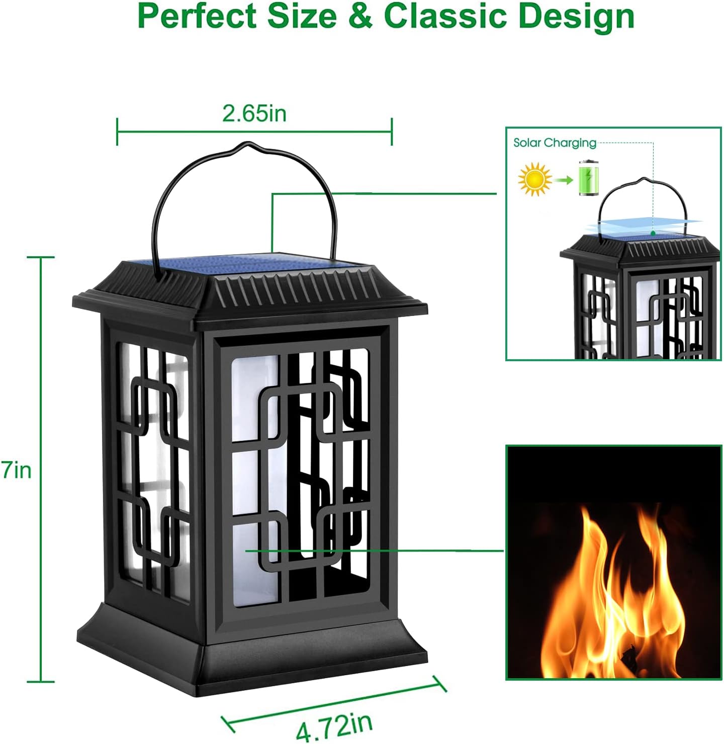 Flickering Solar Lantern Outdoor, Waterproof Hanging Flame Solar Powered Lantern for Pathway, Tabletop, Patio, Garden Decoratives (2 Pack)
