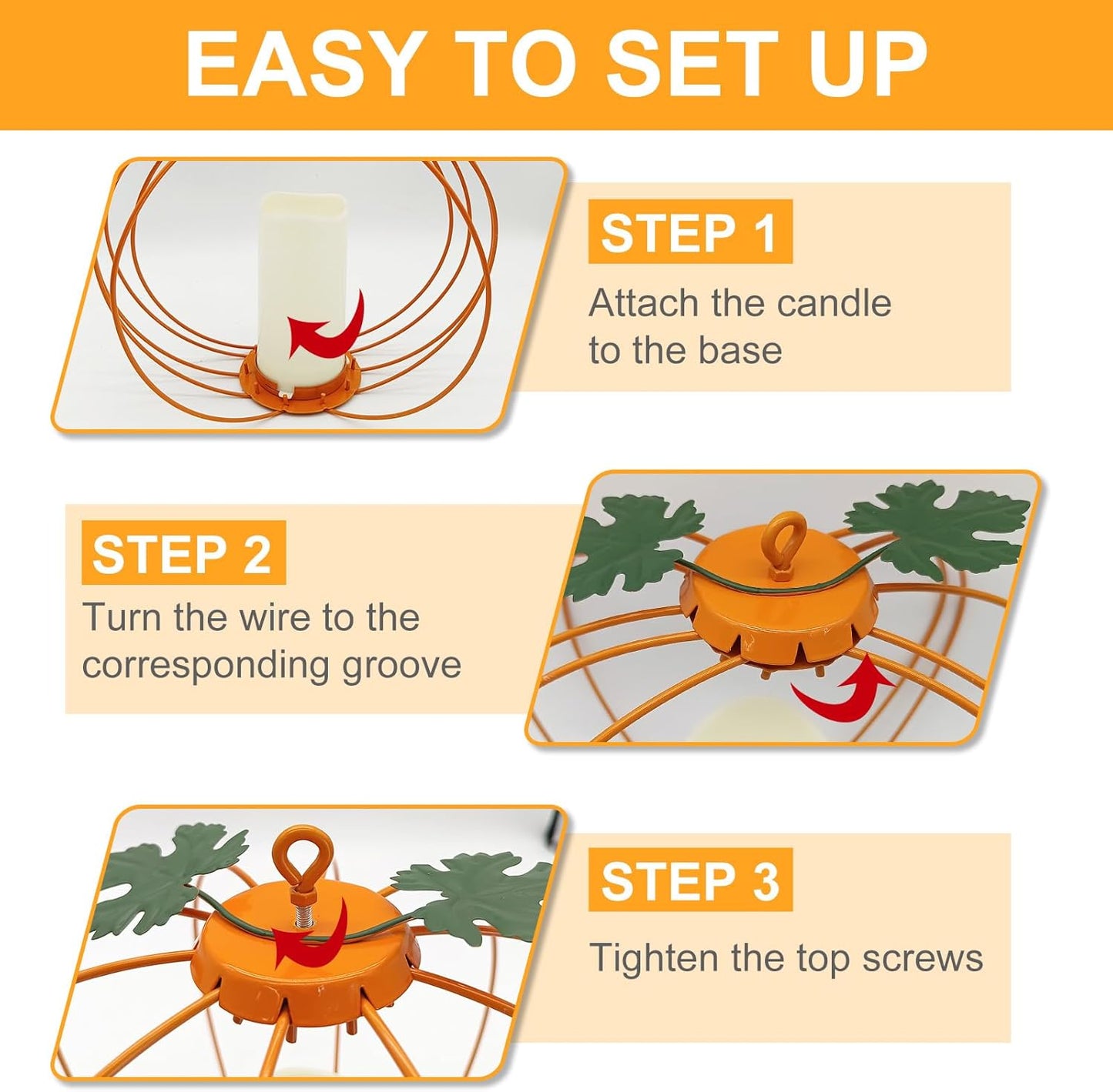 Halloween Metal Pumpkin Candle Holder, 3 Pcs Light up Orange Pumpkin Lantern with LED Flickering Yellow Candle Lights Build in Timer for Thanksgiving Halloween Harvest Fall Home Decor