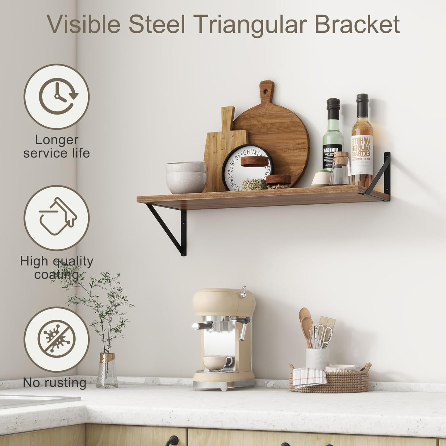 Fun Memories 27.5" W x12 D Floating Shelves, Large Wall Shelves 27.5 Inch Long, Set of 2, Farmhouse Wood Floating Shelf Wall Mounted, Deep Shelves for Bathroom, Living Room, Kitchen, Walnut Color