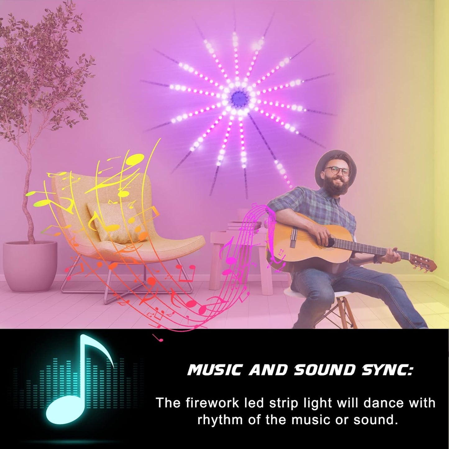 Firework LED Lights, 14pcs Firework LED Strip Lights, DC 5V Smart RGBIC Dream Color Changing Fireworks Lights, APP and Remote Control, Music Sound Sync Strip Light for Bedroom, Party, Festival