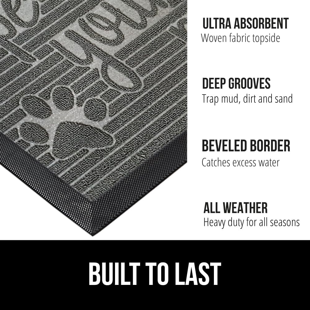 GORILLA GRIP 100% Waterproof All-Season WeatherMax Doormat US Designed Natural Rubber, Stain and Fade Resistant, Low Profile Indoor Outdoor Door Mats, Easy Clean Patio Mat, 17x29, Stone Paws