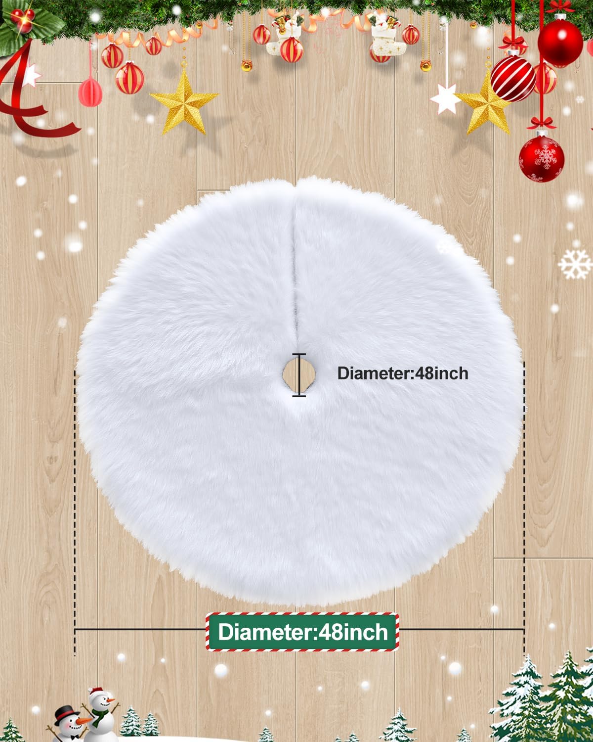 COOLWUFAN 48 Inches Christmas Tree Skirt for Xmas Tree Holiday Party Decorations White Plush (White)