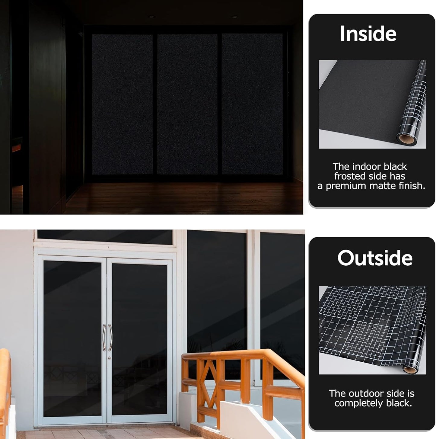 HIDBEA Blackout Window Film,100% Light Blocking Room Darkening Window Privacy Film,Frosted Glass Window Film Heat Control, Removable Window Cover Tint for Day Sleep (Black,17.3in x 13.1ft)